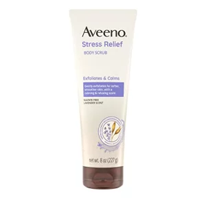 Aveeno Stress Relief Body Scrub Exfoliating Body Wash for Softer Smoother Skin Formulated with Prebiotic Oat Lavender Scent to Calm Relax Sulfate-F
