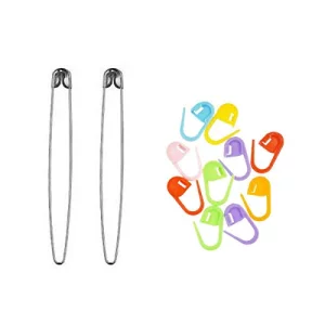 Addi Knitting Needles Safety Pin Stitch Holders (2-Pack) Bundle With 10 Artsiga Crafts Stitch Markers