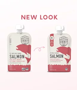 Serenity Kids 6 Month Baby Food Puree Pouches with Wild Caught Salmon Butternut Squash Beet - Ethically Sourced Meat Organic Veggies - 35 Oz BPA-Fr