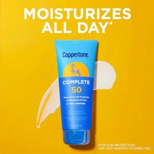 Coppertone Complete Spf 50 Sunscreen Lotion, Lightweight, Moisturizing Sunscreen, Water Resistant Body Sunscreen Spf 50, 7 Fl Oz Tube