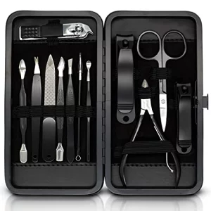 Ash Island Nail Clippers Set - Black Stainless 12 In 1 For Men And Women Manicure Pedicure Travel Kit Luxury Nail File Sharp Nail Scissors Fingernail