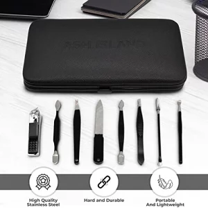 Ash Island Nail Clippers Set - Black Stainless 12 In 1 For Men And Women Manicure Pedicure Travel Kit Luxury Nail File Sharp Nail Scissors Fingernail