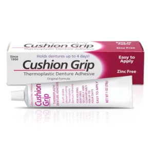 Cushion Grip Thermoplastic Denture Adhesive For Refitting And Tightening Loose Dentures [Not A Glue Adhesive, Acts Like A Soft Reliner] (1 Oz) Hold D