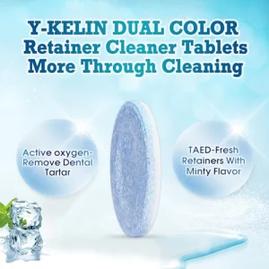 Y-Kelin Retainer Cleaner Tablets,Denture Cleaning Tablets,3 Month Supply,Remove Stain,Plaque,Odor For Partials Full Dentures, Night Mouth Guard & Oth