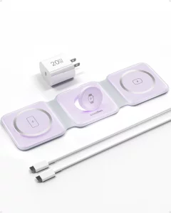 3-in-1-Wireless-Charger-for-Magsafe-for iPhone 16, Apple Watch S10, AirPods 4, Foldable-Travel-Charging-Station with Evolved Pro Magnetic Pad, Portab