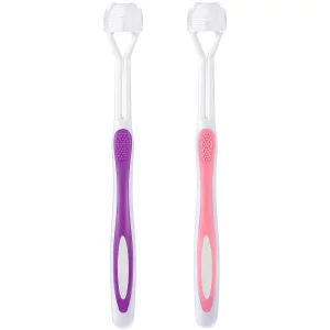Boao 2 Pieces Autism Toothbrush Three Bristle Travel Toothbrush for Complete Teeth and Gum-Care, Great Angle Bristles Clean Each Tooth, Soft and Gent