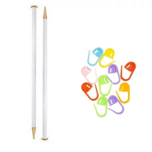 Addi Knitting Needles Straight Plastic 14 Inch (35Cm) Size Us 15 (10.0Mm) Bundle With 10 Artsiga Crafts Stitch Markers