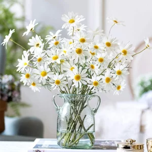 Amyhomie Artificial Flowers,10 Pcs Silk Daisy, Artificial Gerber Daisy For Home Decoration, Artificial Daisy For Wedding Decoration(Milk White)