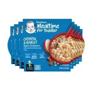 Gerber Baby Cereal Oatmeal Barley Apple Cinnamon 45 Ounce Self-Feeding Trays Pack of 8