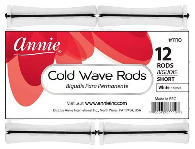 Annie Short Cold Wave Rods With Rubber Band For Hair Curling And Perm Styling - White - Set Of 3 Packs Of 12 (36 Pieces)