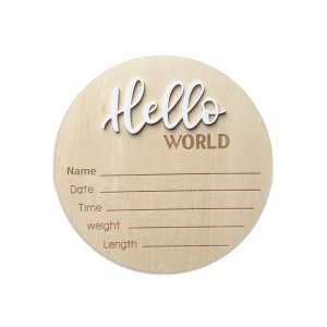 Baby Announcement Sign 5.9 Inch Wooden Hello World Newborn Sign Birth Announcement Signs Hello World Nursery Decor Sign Photo Prop for Baby Newborn