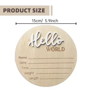 Baby Announcement Sign 5.9 Inch Wooden Hello World Newborn Sign Birth Announcement Signs Hello World Nursery Decor Sign Photo Prop for Baby Newborn