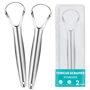 Ez Cozy 2 Pack Tongue Scraper, Reduce Bad Breath, Stainless Steel Tongue Scraper For Adults, Metal Tongue Cleaner For Oral Care And Fresher Breath, E