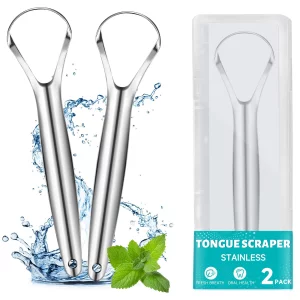 Ez Cozy 2 Pack Tongue Scraper, Reduce Bad Breath, Stainless Steel Tongue Scraper For Adults, Metal Tongue Cleaner For Oral Care And Fresher Breath, E
