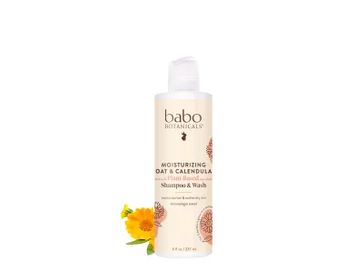 Babo Botanicals Moisturizing Oat & Calendula 2-in-1 Shampoo & Wash - For Dry or Sensitive Skin - For all ages - Lightly Scented - Vegan - 8 Fl Oz