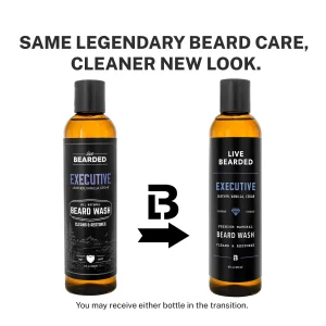 Live Bearded: Beard Wash - Executive - Beard and Face Wash - 8 fl. oz. - Water-Based Formula with All-Natural Ingredients for a Gentle, Deep Cleanse