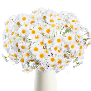Amyhomie Artificial Flowers, Silk Daisy, Artificial Gerber Daisy For Home Decoration, Artificial Daisy For Wedding Decoration (White)