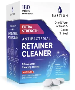 Retainer Cleaner & Denture Cleanser - 180 Effervescent Tablets 6 Month Supply Removes Stains, Discoloration, Odors, Plaque Clear Aligners, Mouth Nigh