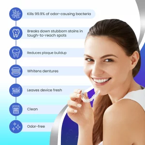 Retainer Cleaner & Denture Cleanser - 30 Effervescent Tablets - 1 Month Supply - Removes Stains, Discoloration, Odors, & Plaque - Clear Aligners, Mou