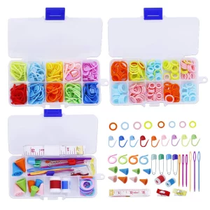 381 Pieces Stitch Ring Markers And Colorful Knitting Crochet Locking Counter Stitch Needle Clips + Weaving Tools Knitting Kits With 3 Storage Boxes