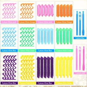 60 Pcs No Heat Hair Curlers Rollers Spiral Curls Styling Kit Two Styles Heatless Curlers No Heat Wave Curlers Diy Wave Style Hair Rollers For Women K