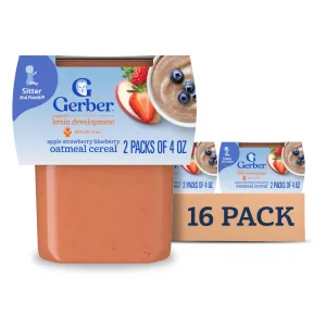 Gerber Baby Food 2Nd Foods, Mixed Cereal, Apple, Strawberry & Blueberry With Mixed Cereal Puree, 4 Ounce Tubs, 2-Pack (Pack Of 8)