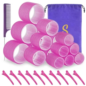 Self Grip Hair Roller Set,18 Pcs,Hair Rollers With Hair Roller Clips And Comb,Salon Hairdressing Curlers,Diy Hair Styles, Sungenol 3 Sizes Rose Red H