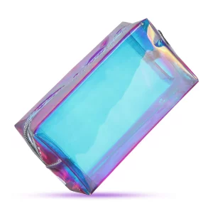 Boao 2 Pieces Clear Iridescent Holographic Makeup Bag Cosmetic Toiletry Bag Pouch Waterproof Portable Skinny Glitter Pencil Case Travel Handbag for M