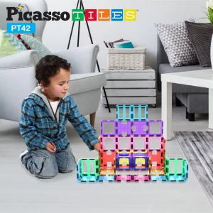 Picassotiles 42 Pcs Magnetic Tile Building Block Set With Unique See-Through Shapes Constructing Different Type Of Building Playset Educational Stem
