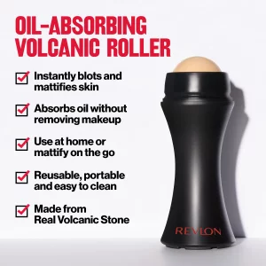 Revlon Face Roller, Oily Skin Control For Face Makeup, Oil Absorbing, Volcanic Reusable Facial Skincare Tool For At-Home Or On-The-Go Mini Massage