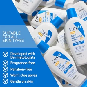 CeraVe AM Facial Moisturizing Lotion SPF 50, Face Moisturizer with SPF, Hyaluronic Acid, Niacinamide & Ceramides, Non-Greasy, Blends Seamlessly With