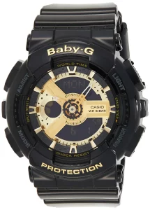 Casio Womens BA-110-1ACR Baby-G Goldtone Analog-Digital Display and Black Resin Strap Watch