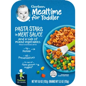 Gerber Mealtime for Toddler Pasta Stars in Meat Sauce with Side of Mixed Veggies 680 Ounce Pack of 8