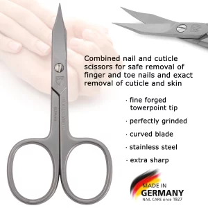 3 Swords Germany - brand quality STAINLESS STEEL INOX CURVED COMBINED CUTICLE & NAIL SCISSORS (1 PIECE) with case for manicure pedicure - nail care b