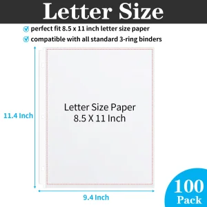 100 Pack Clear Sheet Protectors 8.5 x 11 Inch, Letter Size Page Protectors for 3 Ring Binder, Premium Polypropylene, Reinforced Holes, Acid Free, Top