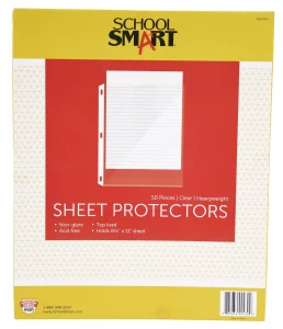 School Smart Top Load Heavyweight Polypropylene Non Glare Sheet Protectors - Pack of 50 - Clear - 084904