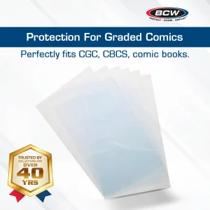 BCW Resealable Graded Comic Book Bags - Pack of 100 | Crystal Clear Polypropylene Sleeves for CGC and CBCS Slabs | Acid-Free, Archival Quality Reseal