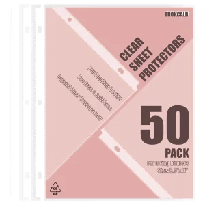 TUOKCALB 50 Pack Clear Sheet Protectors for 3 Ring Binder, Polypropylene Acid-Free Material, 8.5 x 11 Inch Letter Size, Protector of Your Documents