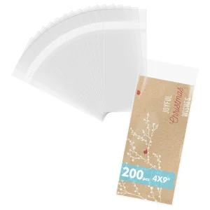 Mat Board Center 4x9 Inches Clear Resealable Plastic Sleeves, 200 Pcs Self Sealing Polypropylene Bags for 4x9 Prints, Photos, Cards