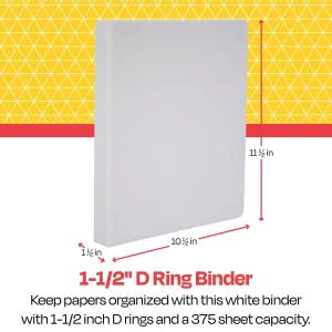 School Smart D Ring Binder, Polypropylene, 1-1/2 Inches, White