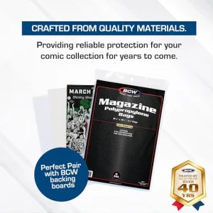 BCW Thick Magazine Bags - Pack of 200 | Acid-Free, Clear Polypropylene Sleeves for Archival-Quality Storage of Collectible Magazines | Protect and Sh