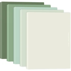 Whaline 5-Pack A4 Green Plastic Presentation Books with 30 Pockets Each, Modern Style, 1/3 Cut Tabs, Top Position, 31x23x1.9cm, Polypropylene (PP) Ma