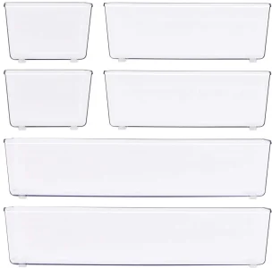 Simple Houseware Clear Drawer Organizer for Office Bin Desk Storage, Assorted Size, 6 Packs