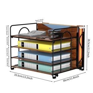 Aimeaihe Desk File Organizer, 4-Tier Desk Organizers Wood with 5 A4 File Folders, Letter Size Office Organization, Letter Paper Tray Organizer for Of