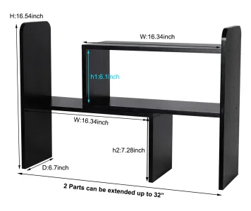 PAG Desk Organizer Desktop Shelf Adjustable Countertop Bookshelf Small Table Shelves Book Organizer Office Organization for Desk, Black