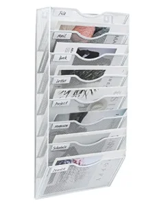 PAG Hanging Wall File Holder Organizer Mail Sorter Literature Rack for Office, 8 Pockets, White