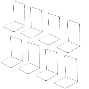 Lulonpon 8 Pieces Book Ends, Bookends, Books Stand, Books Stoppper, Clear Bookend for Shelves, Acrylic Book Ends for School, Library, Desktop Organiz