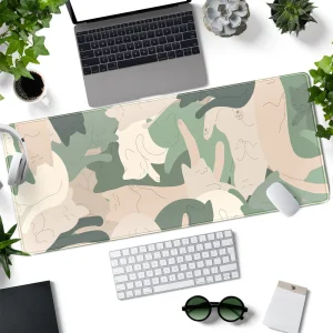 Green Simple Cat Desk Mat Sleeping Cute Long Cool Mouse Pad for Laptop Gaming Computer Keyboard Pad Office Decor Desk Pads Accessories On Top of Desk