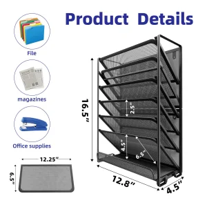 Simple Trending Wall File Organizer, Mesh 7-Tier Vertical Hanging File Holder, Desktop Metal Files Rack for Office and Home, Black
