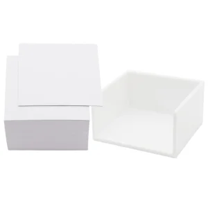 White Memo Holder with Blank Notes Cube Simple PS Notepad Organizer Dispenser 500 Sheets Non-sticky Memo Pads Set for Home Office School Supplies